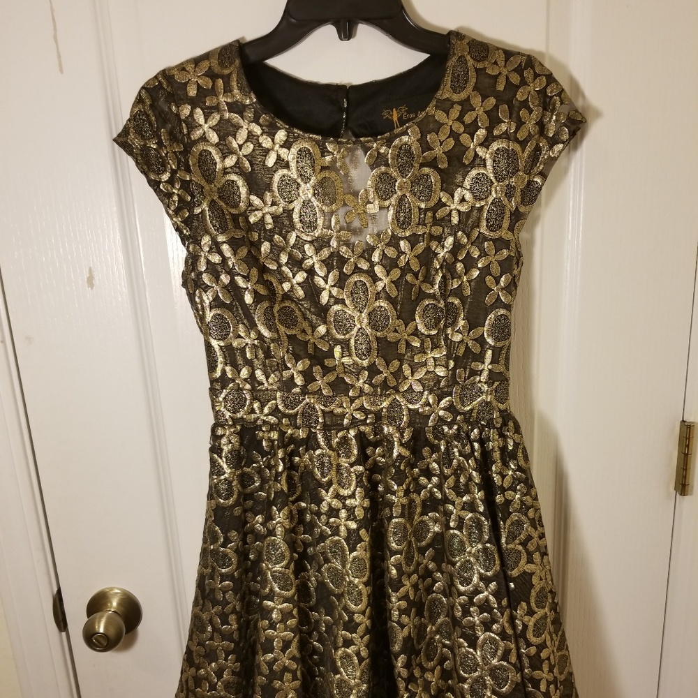 Backless Black & Gold Party Dress